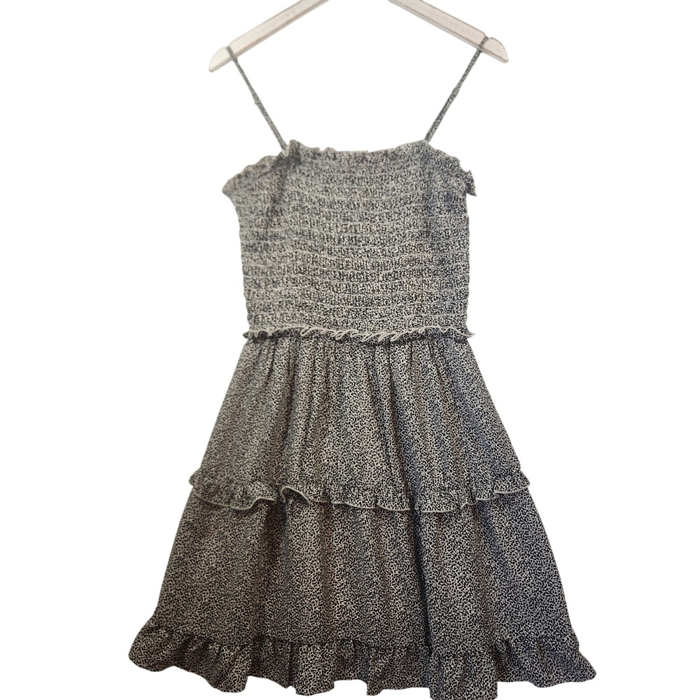 Sienna Sky Women Smocked Tiered Mini Dress Leopard Animal Print Black‎ White L